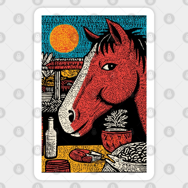 Wanderluster Horse Traveling the World Art Design Magnet by TuncGK